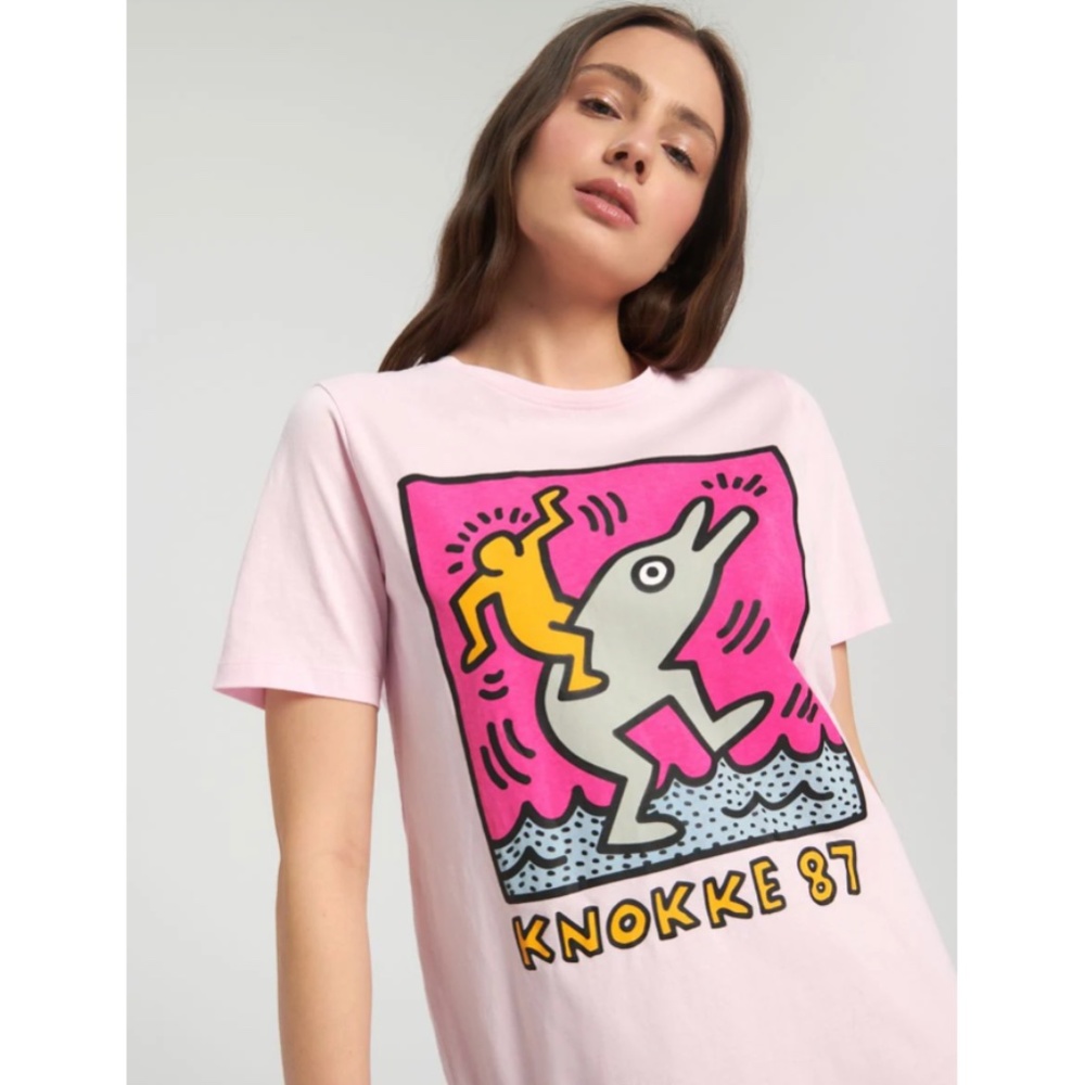 NWT Keith Haring Knokke  87 Women's Graphic T-shirt Cotton Pink Licensed Product